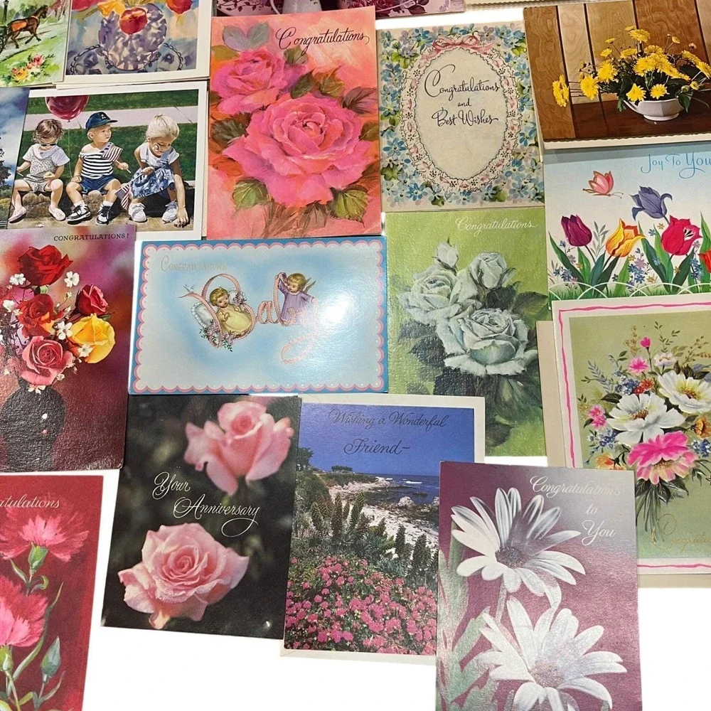 Vintage Floral Greeting Card Ephemera Lot Mixed Occasion Scrapbook Craft Pack 20